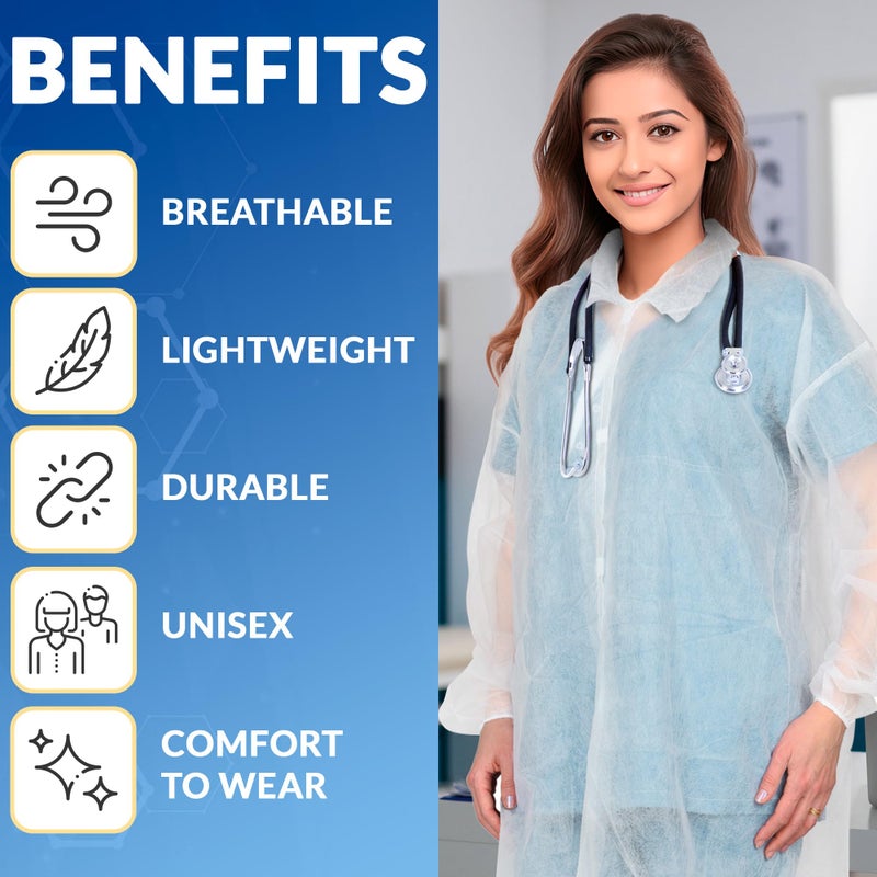 ABC PACK & SUPPLY Disposable Lab Coats for Adults, XX-Large. Pack of 10 White Disposable Coats Medical. Splash-Proof Adult Lab Coat Disposable with Elastic Cuffs, Hook & Loop Fastener, No Pockets - Image 5